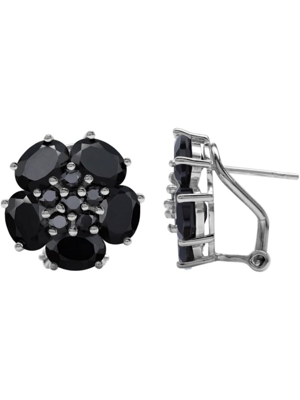 Natural Gemstone Flower Cluster Earrings, White Gold Plated 925 Sterling Silver